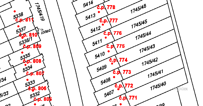 Nové Dvory 774, Třebíč na parcele st. 5410 v KÚ Třebíč, Katastrální mapa