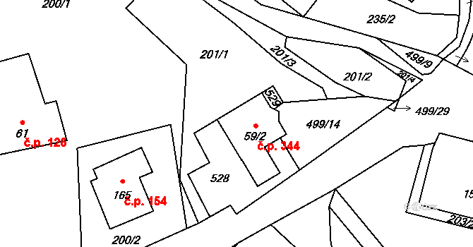 Sebranice 344 na parcele st. 59/2 v KÚ Sebranice u Litomyšle, Katastrální mapa
