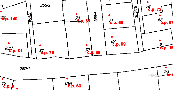 Vršovice 68 na parcele st. 70 v KÚ Vršovice u Loun, Katastrální mapa