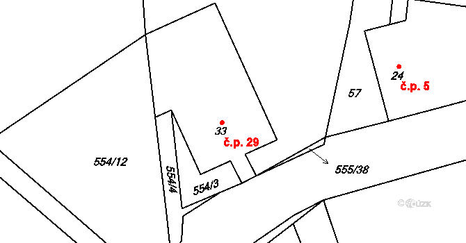 Lhotice 29, Želiv na parcele st. 33 v KÚ Lhotice, Katastrální mapa