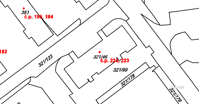 Prosetice 223,224, Teplice na parcele st. 321/46 v KÚ Prosetice, Katastrální mapa