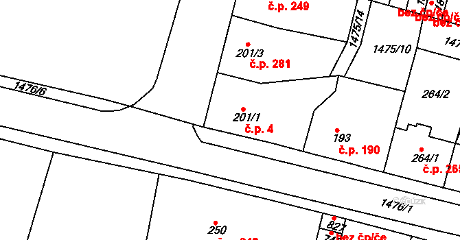 Stará Role 4, Karlovy Vary na parcele st. 201/1 v KÚ Stará Role, Katastrální mapa