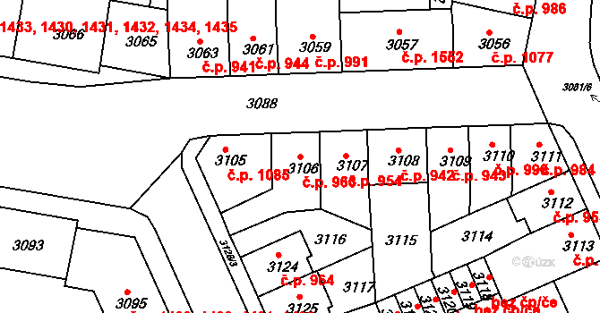 Sokolov 963 na parcele st. 3106/1 v KÚ Sokolov, Katastrální mapa
