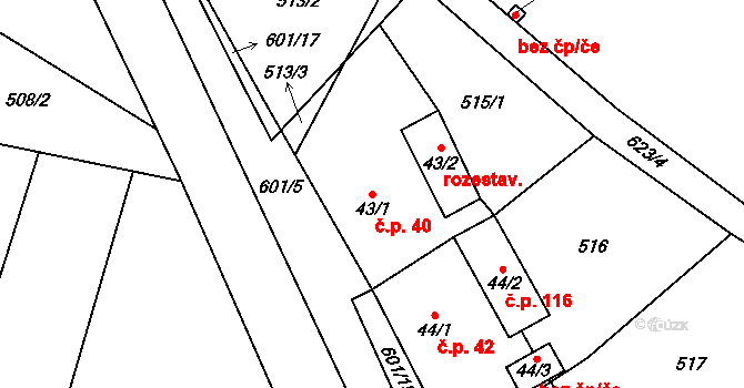 Hrušov 40 na parcele st. 43/1 v KÚ Hrušov nad Jizerou, Katastrální mapa