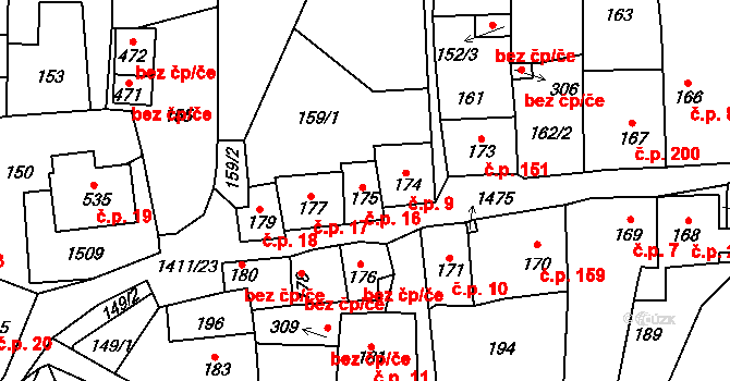 Strážov 16 na parcele st. 175 v KÚ Strážov na Šumavě, Katastrální mapa