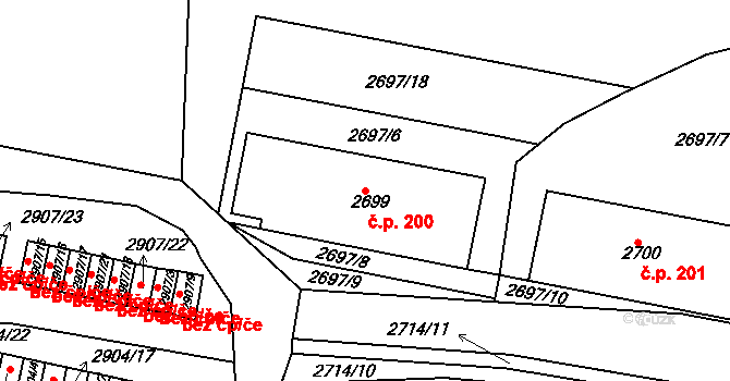 Dejvice 200, Praha na parcele st. 2699 v KÚ Dejvice, Katastrální mapa