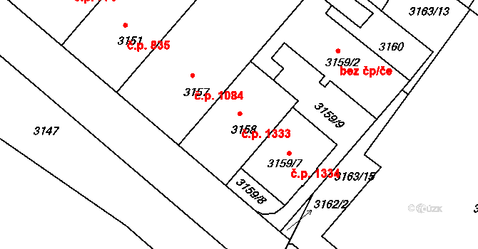 Strašnice 1333, Praha na parcele st. 3158 v KÚ Strašnice, Katastrální mapa