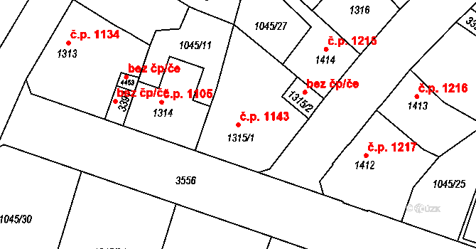 Dvůr Králové nad Labem 1143 na parcele st. 1315/1 v KÚ Dvůr Králové nad Labem, Katastrální mapa
