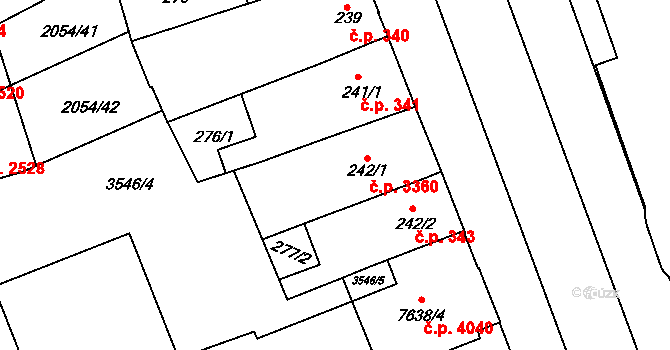 Hodonín 3360 na parcele st. 242/1 v KÚ Hodonín, Katastrální mapa