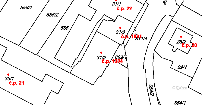 Sezimovo Ústí 1084 na parcele st. 31/2 v KÚ Sezimovo Ústí, Katastrální mapa