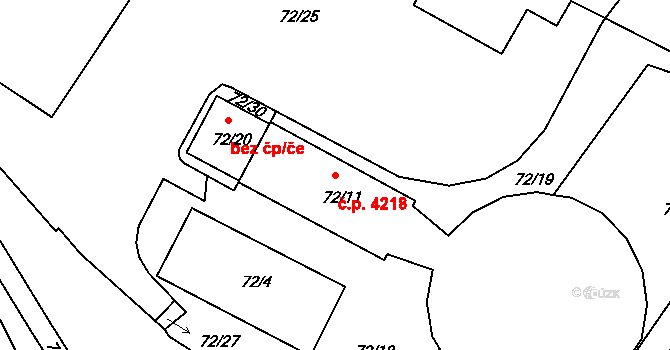 Chomutov 4218 na parcele st. 72/11 v KÚ Chomutov II, Katastrální mapa