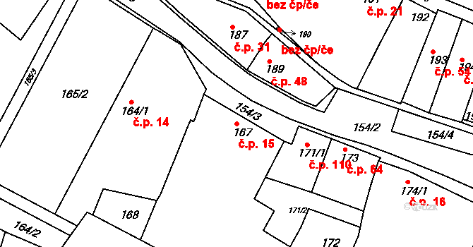 Kanice 15 na parcele st. 167 v KÚ Kanice, Katastrální mapa