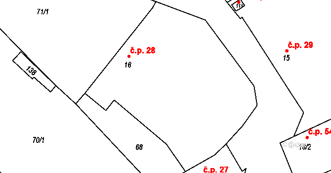 Hradišťko II 28, Žiželice na parcele st. 16 v KÚ Hradišťko II, Katastrální mapa