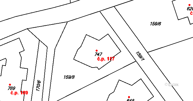 Lhota 117, Dolní Břežany na parcele st. 747 v KÚ Lhota u Dolních Břežan, Katastrální mapa