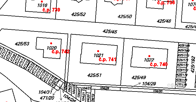 Horoměřice 741 na parcele st. 1021 v KÚ Horoměřice, Katastrální mapa