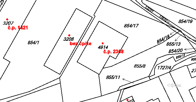 Blansko 2368 na parcele st. 4914 v KÚ Blansko, Katastrální mapa
