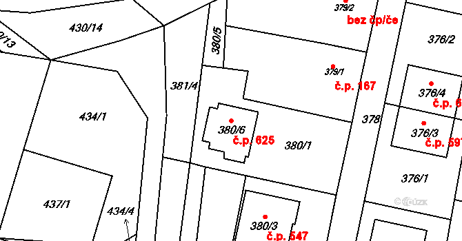 Želechovice nad Dřevnicí 625 na parcele st. 380/6 v KÚ Želechovice nad Dřevnicí, Katastrální mapa