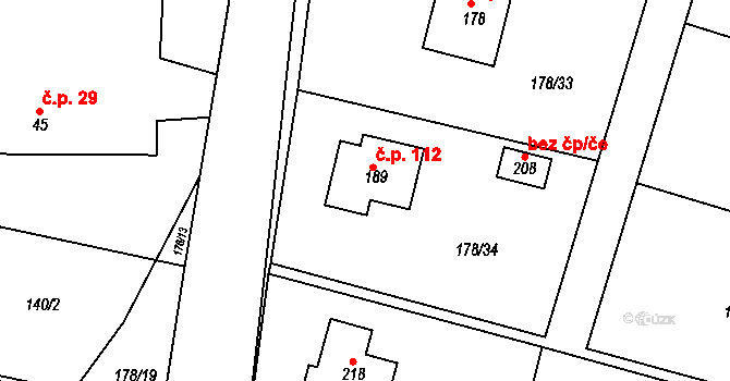 Jezbořice 112 na parcele st. 189 v KÚ Jezbořice, Katastrální mapa