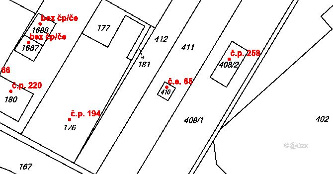 Přerov XII-Žeravice 65, Přerov na parcele st. 410 v KÚ Žeravice, Katastrální mapa