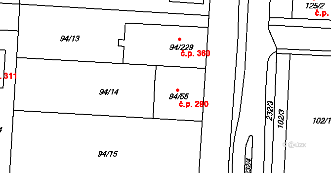 Kobylnice 290 na parcele st. 94/55 v KÚ Kobylnice u Brna, Katastrální mapa
