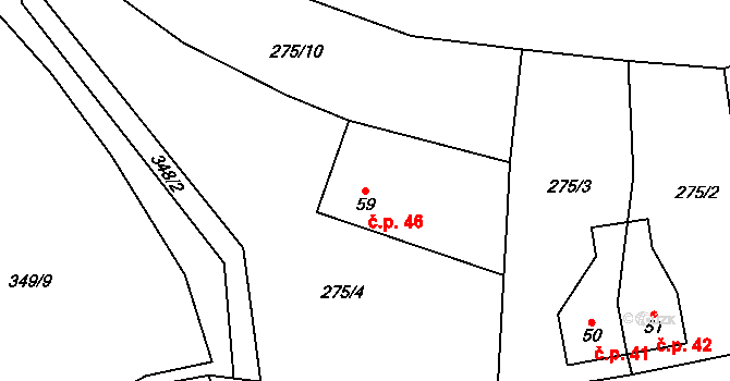 Strupšín 46, Brníčko na parcele st. 59 v KÚ Strupšín, Katastrální mapa