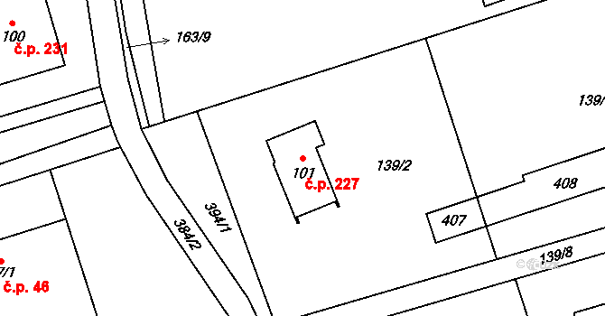 Horní Libchavy 227, Libchavy na parcele st. 101 v KÚ Prostřední Libchavy, Katastrální mapa