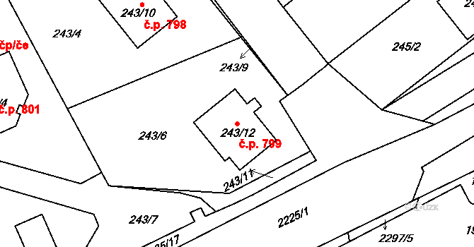 Velká Bystřice 799 na parcele st. 243/12 v KÚ Velká Bystřice, Katastrální mapa