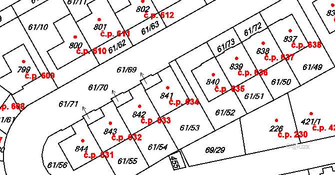 Zeleneč 634 na parcele st. 841 v KÚ Zeleneč, Katastrální mapa