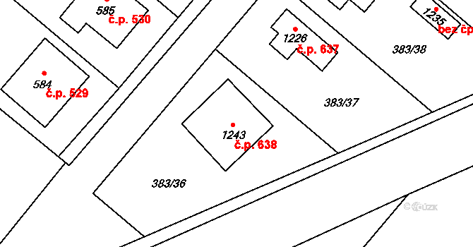 Velim 638 na parcele st. 1243 v KÚ Velim, Katastrální mapa