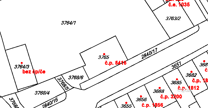 Chomutov 5416 na parcele st. 3765 v KÚ Chomutov I, Katastrální mapa
