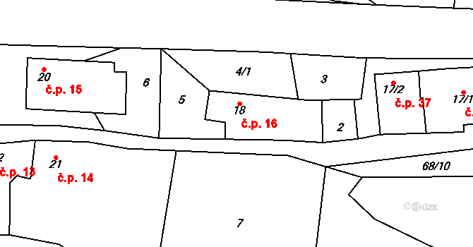 Skočova Lhota 16, Malá Roudka na parcele st. 18 v KÚ Skočova Lhota, Katastrální mapa