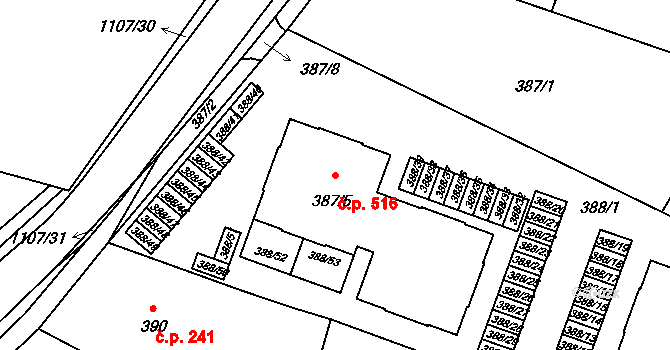Štěnovice 516 na parcele st. 387/5 v KÚ Štěnovice, Katastrální mapa