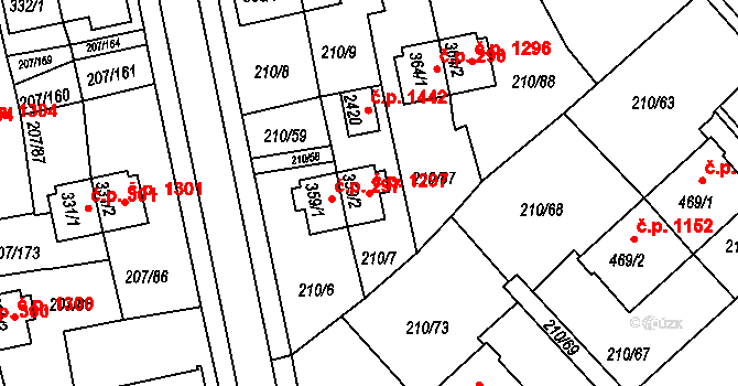 Sezimovo Ústí 1297 na parcele st. 359/2 v KÚ Sezimovo Ústí, Katastrální mapa
