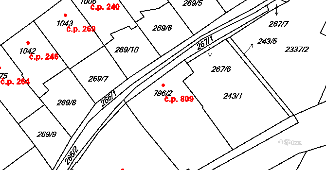 Beroun-Závodí 809, Beroun na parcele st. 796/2 v KÚ Beroun, Katastrální mapa