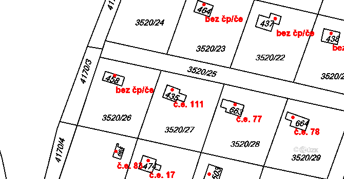 Rudoltice 111 na parcele st. 435 v KÚ Rudoltice u Lanškrouna, Katastrální mapa