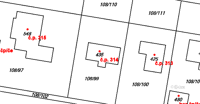 Srch 314 na parcele st. 435 v KÚ Srch, Katastrální mapa