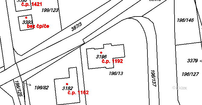 Sezimovo Ústí 1192 na parcele st. 3196 v KÚ Sezimovo Ústí, Katastrální mapa
