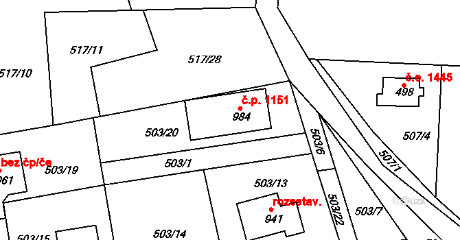 Ládví 1151, Kamenice na parcele st. 984 v KÚ Ládví, Katastrální mapa