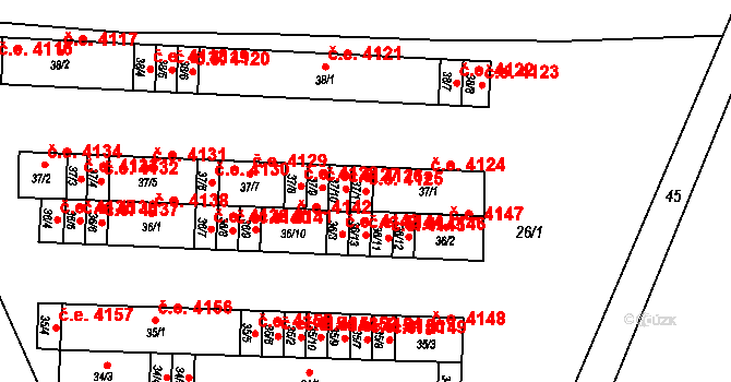 Kadaň 4125 na parcele st. 37/11 v KÚ Bystřice u Kadaně, Katastrální mapa