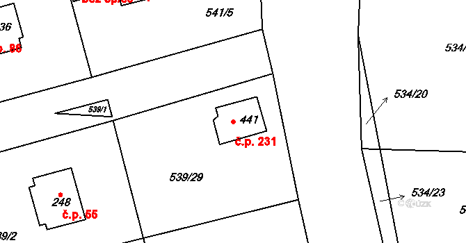 Horoušánky 231, Horoušany na parcele st. 441 v KÚ Horoušany, Katastrální mapa