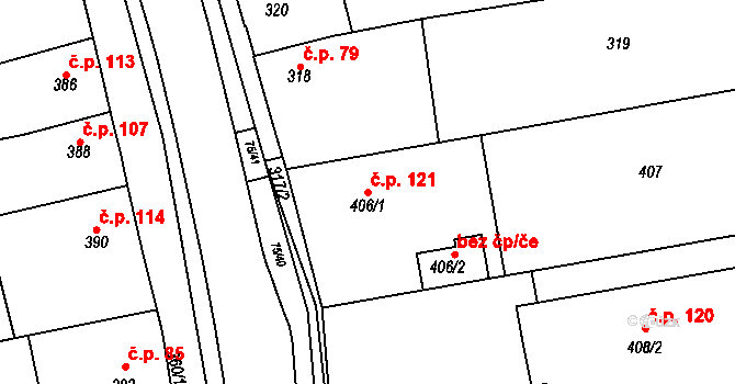 Žďár nad Sázavou 2 121, Žďár nad Sázavou na parcele st. 406/1 v KÚ Zámek Žďár, Katastrální mapa