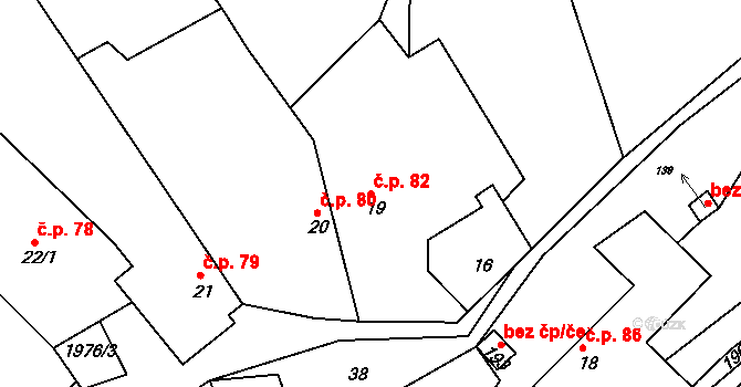 Kladná Žilín 82, Luhačovice na parcele st. 19 v KÚ Kladná Žilín, Katastrální mapa