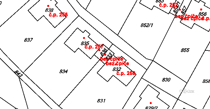 Bystřany 39127494 na parcele st. 833 v KÚ Bystřany, Katastrální mapa