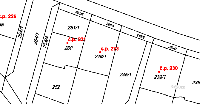 Lípa 273 na parcele st. 249/1 v KÚ Lípa nad Dřevnicí, Katastrální mapa