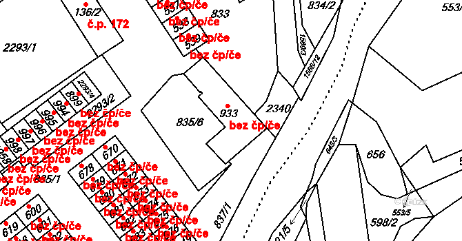 Hanušovice 41823494 na parcele st. 933 v KÚ Hanušovice, Katastrální mapa