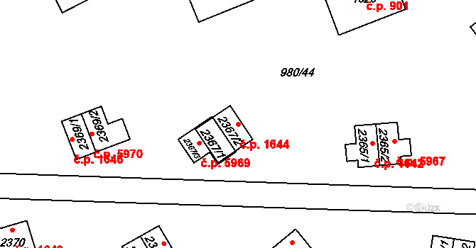 Zlín 1644 na parcele st. 2367/2 v KÚ Zlín, Katastrální mapa