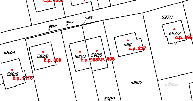 Kylešovice 805, Opava na parcele st. 590/3 v KÚ Kylešovice, Katastrální mapa