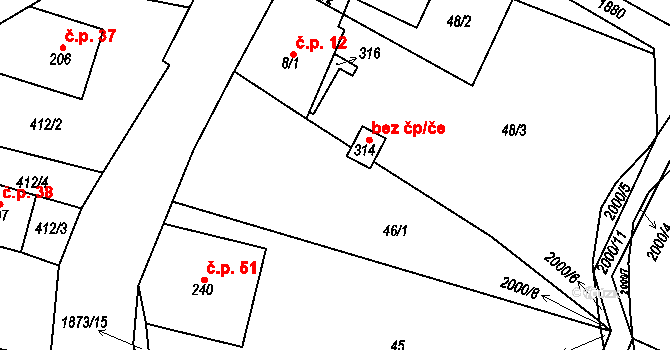 Záhoří 44768494 na parcele st. 314 v KÚ Smrčí u Semil, Katastrální mapa