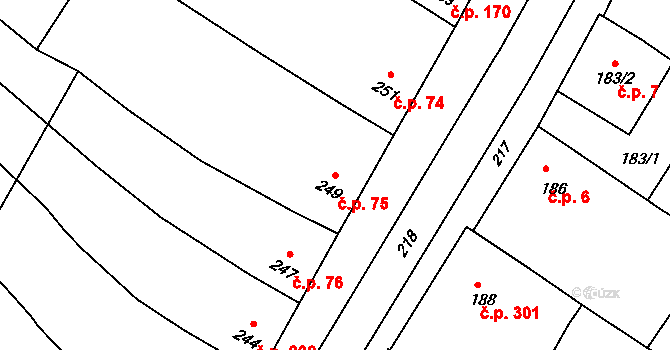 Kobeřice u Brna 75 na parcele st. 249 v KÚ Kobeřice u Brna, Katastrální mapa