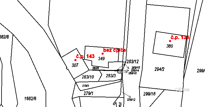 Třebovice 45497494 na parcele st. 349 v KÚ Třebovice, Katastrální mapa